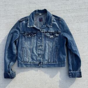 Levi's Y2K Flower Label Trucker Denim Jean Jacket Crop Length Red Tab XL